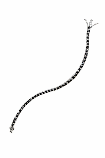 925 Ayar Gümüş Siyah Kare Fasetli Kesim Taşlı Su Yolu  Bileklik