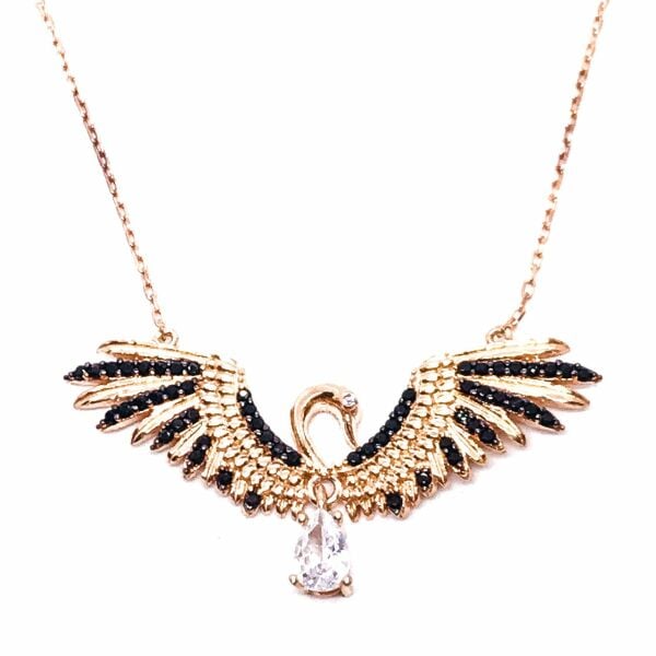 925 Ayar Gümüş Siyah Taşlı Kuğu Kolye