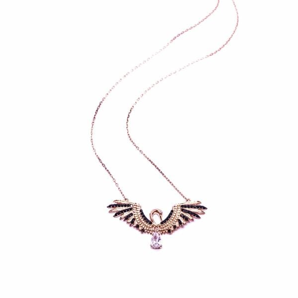 925 Ayar Gümüş Siyah Taşlı Kuğu Kolye