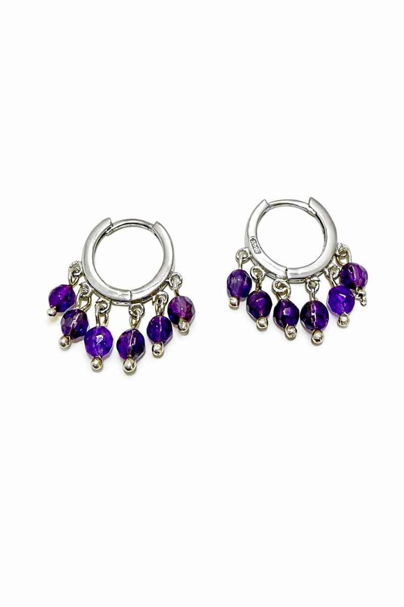 925 Ayar Gümüş Ametist Taşlı Tasarım Sallantılı Shakira  Küpe