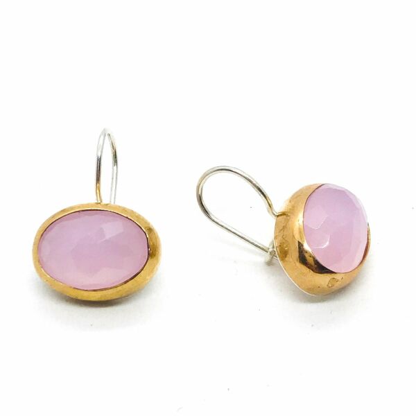 925 Ayar Gümüş Pembe Quartz Taşlı Küpe
