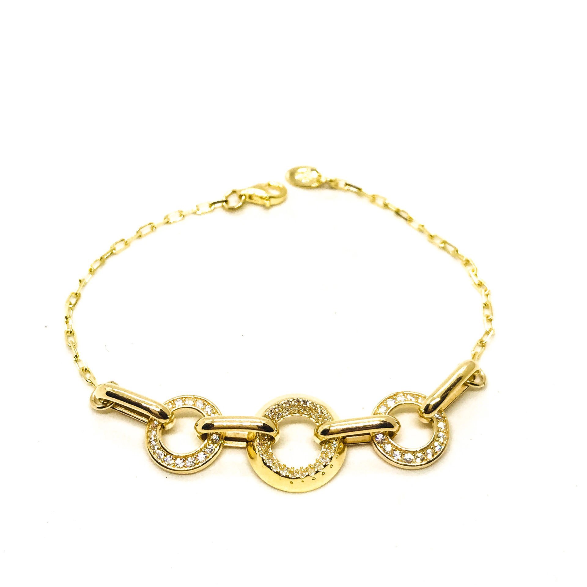 925 Ayar Gümüş Üzerine 14 Ayar Altın Kaplama Zirkon Taşlı Tasarım Bileklik